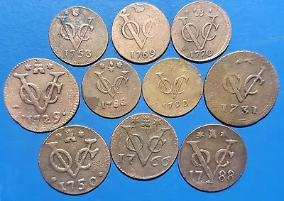 Dutch Netherlands Colonial Voc Duit Mix Half Lot 10 Pcs New York Penny Coin T.38 • $1