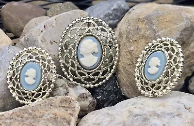 Vintage Silver Tone Sarah Coventry Cameo Lace 1957 Brooch /Pendent & Earring Set • $8.35