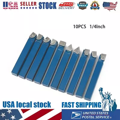 10pcs 1/4  Metal Lathe Tool Carbide Tip Tipped Cutter Tool C6 Bit Cutting Set • $21.07