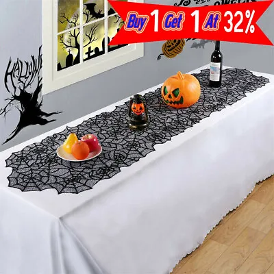 Halloween Table Cloth Runner Black Lace Spider Web Cobweb For Home Party Decor • £3.90