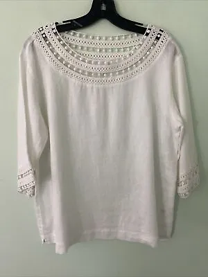 J Jill Love Linen White Lace Collar And Cuff Pullover Shirt S • $18