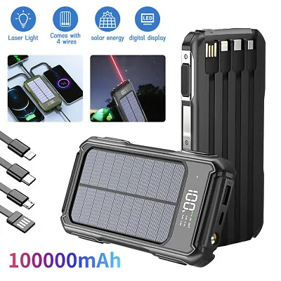 $7.99 • Buy Solar Power Bank 100000mAh 4 USB Backup External Battery Charger For Cell Phone