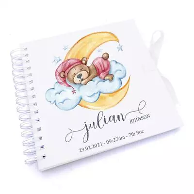 Personalised Baby Scrapbook Photo Album Or Guest Book Teddy On Cloud UV-25 • £14.99