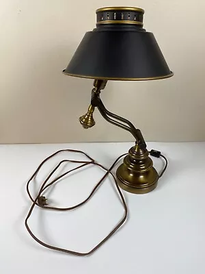 VTG Swing Arm Desk Lamp Brass Articulating Adjustable Tole Shade Student MCM • $48.88