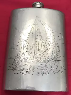 Vintage Comoy’s Of London 8 Oz English Pewter Sailboat Flask Sheffield England • $29