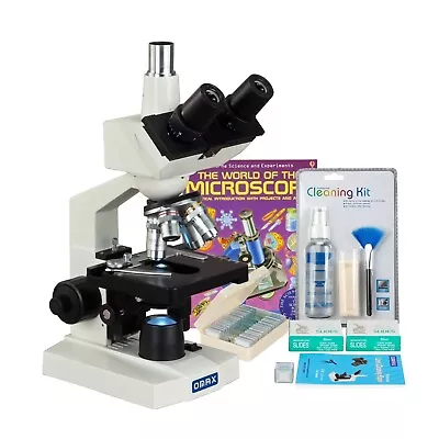 OMAX 40X-2500X LED Trinocular Compound Microscope+Slides+Book+Cleaning Kit • $335.99