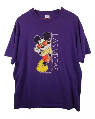 Vintage Cool Mickey Mouse Las Vegas T Shirt Velva Sheen Size XL 80s 90s Purple • $20.15