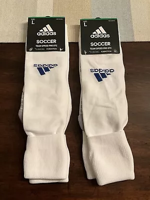 Adidas Soccer Over The Calf Team Speed Pro Large 9-13 White Socks Lot Two Pairs • $12