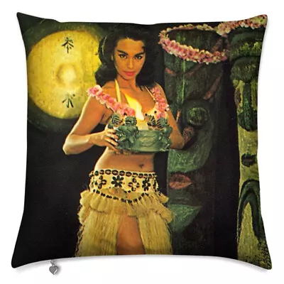 Retro Hawaiian Hula Girl Cushion Cover Tiki Totem Flame  18 (45cm) X 18  (45cm) • $20
