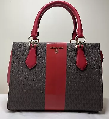 Michael Kors Marilyn MK LOGO BROWN RED Medium Satchel Shoulder Bag • $316.16