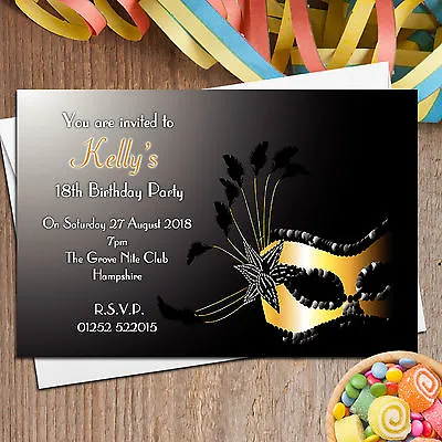 10 Personalised Masquerade Mask Birthday Party Invitations Invites ~ N94 • £5.49