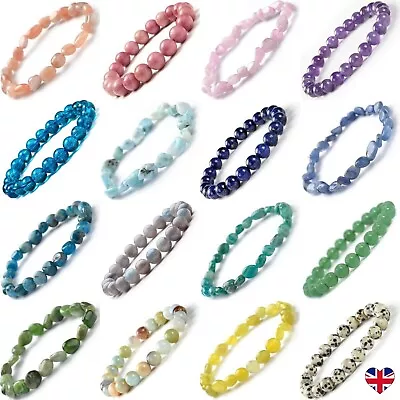 Crystal Gemstone Bracelet Bead 7 Chakra Natural Stone Stretch Reiki Jewellery UK • £4.89