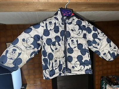 Baby Gap Disney Boys Coat Mickey Mouse Jacket 12-18 Lightweight Gray And Navy • $6.50
