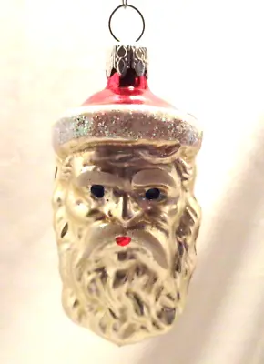 Vintage Santa Head Mica Glass Christmas Ornament West Germany #5🎅 • $16.99