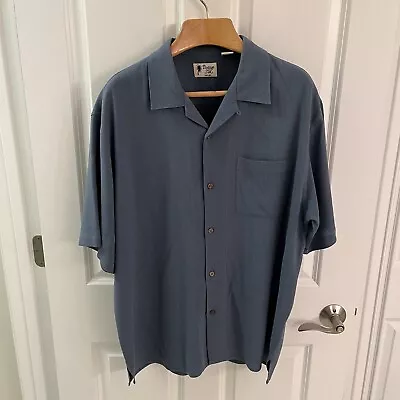 Vintage Silk Shirt Men Extra Large XL Aloha Hawaiian Camp Bowling Solid Blue • $33.47
