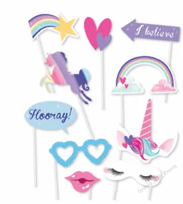 $3.99 • Buy Girl Birthday Party Unicorn Photo Booth Props 10pk Crown Rainbow Mask Glasses