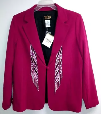 NEW Bob Mackie Blazer Jacket Size L Fuschia Embroidered Beaded • $32.99