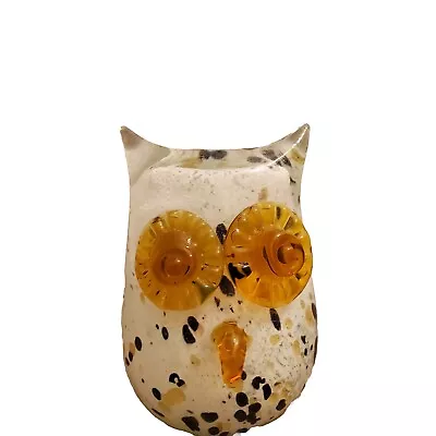 Vintage Speckled Hand Blown Primitive Look Art Glass Owl Paperweight No Label • $25