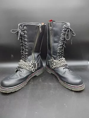 DEMONIA Gothic Punk Combat Rock Rave Party Biker Leather Chains Boots Mens 12  • $99.99