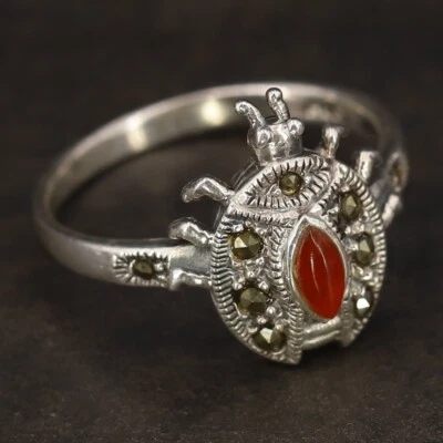 $4.25 • Buy VTG Sterling Silver - WTS WATSON Carnelian & Marcasite Ladybug Ring Size 8 - 3g