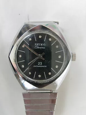 Seiko Electra 23 Unbreakable Mainspring Watch Strech Silver Band Black Dial • $29.99