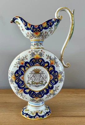 £10.50 • Buy Good Large Antique Desvres Faience Armorial Ewer 35.5cm Tall Fourmaintraux C1880