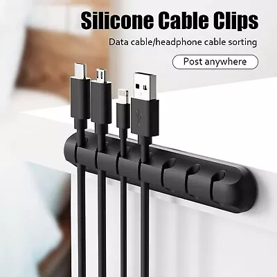 2 Silicone USB Cable Holder Clips Desk Storage Organizer Cord Management Strip • $18.49