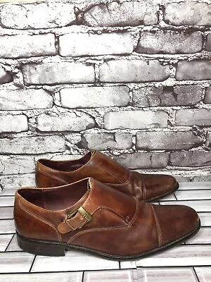 John Varvatos Brown Leather Distressed Monk Strap Loafers Shoes Men Sz 11M US/44 • $46.32