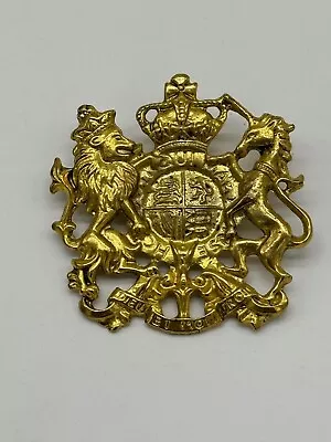 Vintage Gold Tone UK Royal Coat Of Arms Brooch Pin  Dieu Et Mon Droit  • $19.99