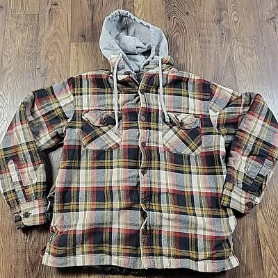 Red Head Flannel Shirt Jacket Mens Large Plaid Button Up Hoodie Hooded *FLAWS* • $14.75
