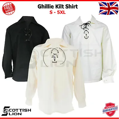 $39.99 • Buy Scottish Men's Ghillie Lace Up Kilt Shirts Jacobite Shirt Traditional Dressing