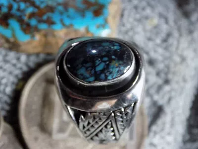 Mens Sterling Silver Hubei Turquoise Ring Navajo Lorenzo James Size 14 1/4 • $153.77