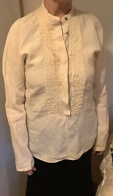 Max Mara Weekend Shirt Nehru Collar Tucked Front Long Sleeves M Ivory Linen  VGC • £55