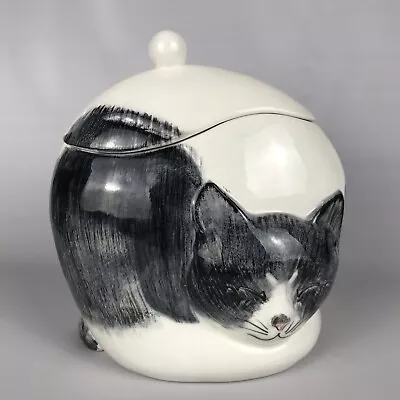 Vintage NS Gustin Pottery SLEEPING CAT COOKIE JAR Kitty Kitten Canister • $55