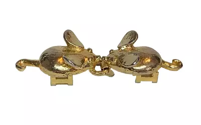 Vintage 1973 MIMI DI N Gold Tone Kissing Mice Interlocking 2 Pc. Belt Buckle • $19.50