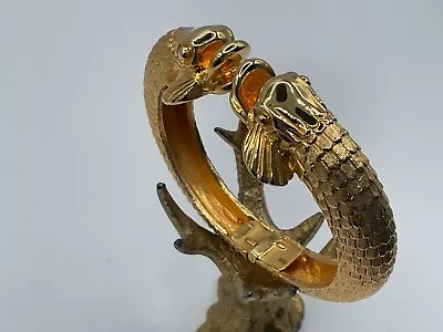 VTG CHUNKY GOLD PLATED  Kissing Koi Fish  CLAMPER BRACELET • $49.99