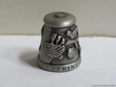 Vintage Spring Pewter Gray Metal Thimble Flowers Baby Birds Nest In Tree Retro • $12.99