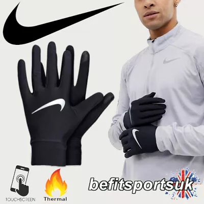 Nike Running Gloves Mens Dri Lightweight Tech Touch Screen Phone Hi-viz Black • £17.95