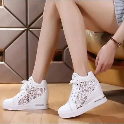$22.89 • Buy Women Wedge Platform Sneakers Lace Up High Heels Shoes Round Toe Pumps Casual