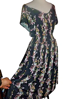 NWT Melissa Masse Rutched Elastic Waist $350 Swing Dress Floral M Medium • $51.19