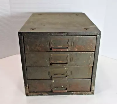 Vintage 4 Drawer Metal Tool Box Small Parts Storage Green Industrial Machine 12” • $66