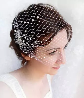 Vintage Mesh Netted Bridal Birdcage Veil Full Pearl Hair Clip Wedding Fascinator • $38.53