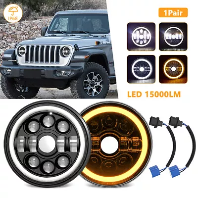 Pair 7'' Inch Round LED Headlights Hi/Lo Beam DRL Fit For GQ PATROL Wrangler JK • $44.98