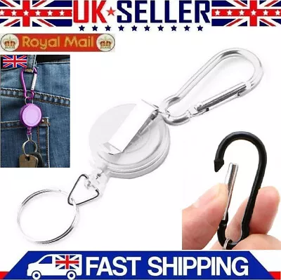 Retractable Badge ID Card Holder Key Chain Safety Security Coil Belt Carabiner • £2.25