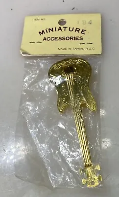 Vintage Miniature Guitar Gold Musical Instruments NEW 3.5  Crafting Deco Home • $13.39