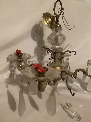 £21 • Buy 4 Arms Vintage Chandelier Crystal Ceiling Light Droplets Galore In Need Of T L C
