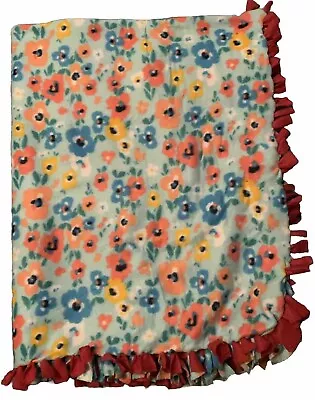 Hand Tied Micro Fleece Blanket - 50 X 60  Flowers Red Multi Colored • $25