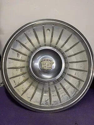 ONE OEM Vintage 1963 Cadillac DeVille Stainless & White Wheel Cover Hubcaps • $45