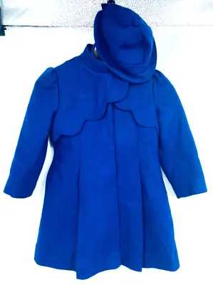 Rothschild Girl's Wool Coat With Hat Bonnet Royal Blue 80% Real Wool Size 6x • $29.50
