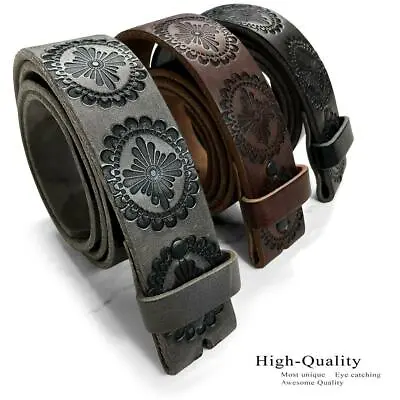 Western Vintage Tooled Casual Full Grain Leather Belt Strap 1-1/2 (38mm) Wide • $24.95